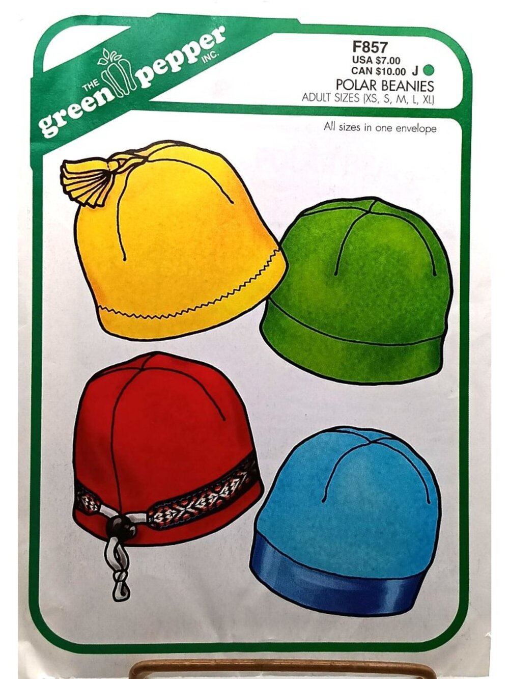The Green Pepper Polar Beanies UNCUT Sewing Pattern F857 Adult Sizes XS-XL Multi